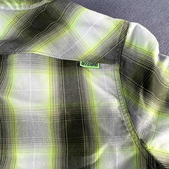 OFF the Grid Women's Bailey Technical Flannel Shirt Medium Lime Green Gray Plaid - Picture 9 of 13